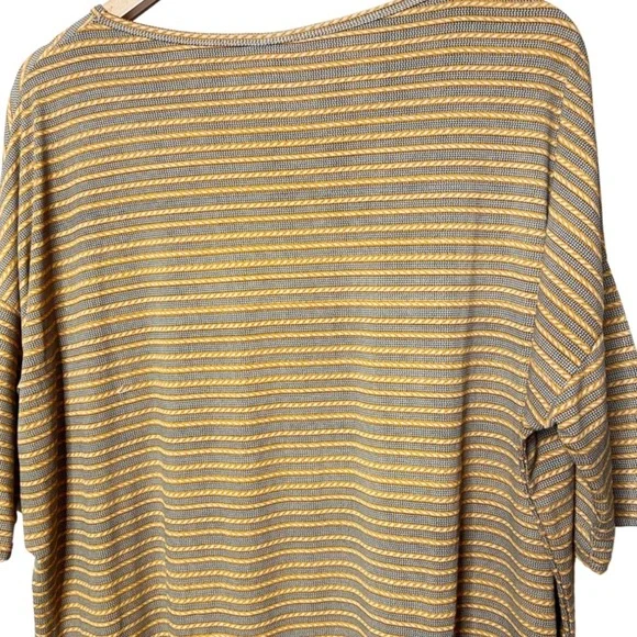 LuLaRoe Classic T Heathered Stripe‎ Gray Yellow Short Sleeve Top Women OS - Picture 12 of 16